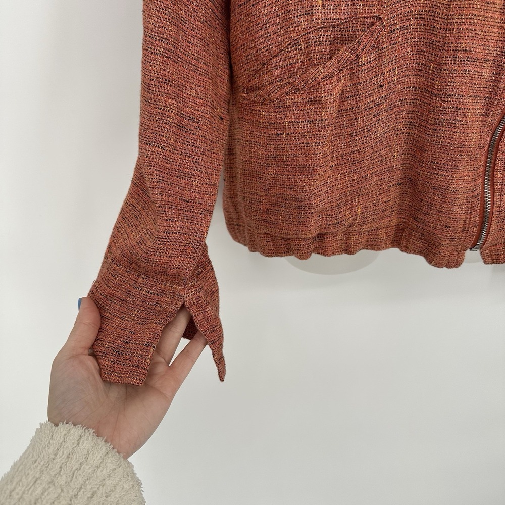 Flax Linen Sz S Orange Tweed Zip Front Jacket Collared Oversized Lagenlook‎ - Picture 5 of 9